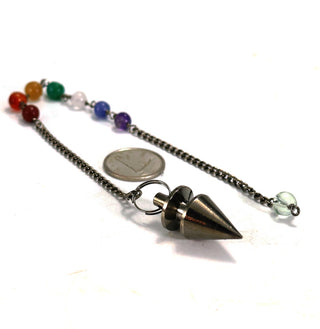 Metal Pendulum - Black Colour Cone & Top with Chakra Beads - 1"    from Stonebridge Imports