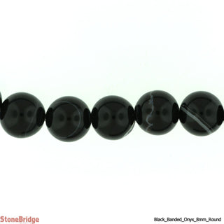 Black Onyx Banded - Round Strand 15" - 8mm    from Stonebridge Imports