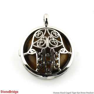 Hamsa Hand - Tiger Eye - Rounded Frame Pendant    from Stonebridge Imports