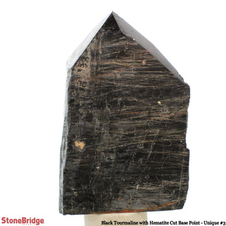 Black Tourmaline & Hematite Cut Base, Polished Point U#3    from Stonebridge Imports