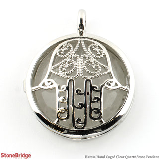 Hamsa Hand - Clear Quartz - Rounded Frame Pendant    from Stonebridge Imports