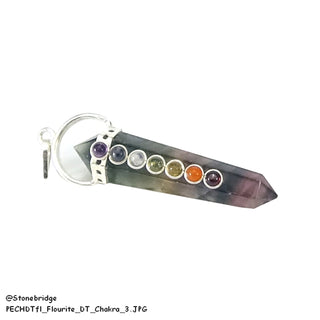 Fluorite Double Point with Chakra Stones - Silver Plated Pendant    from Stonebridge Imports