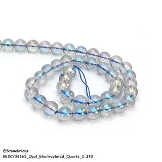 Clear Quartz - Bluish Opal Electroplated - Round Strand 15" - 6mm    from Stonebridge Imports