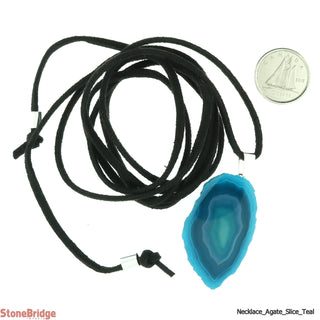 Teal Agate Slice Necklace on suede cord    from Stonebridge Imports
